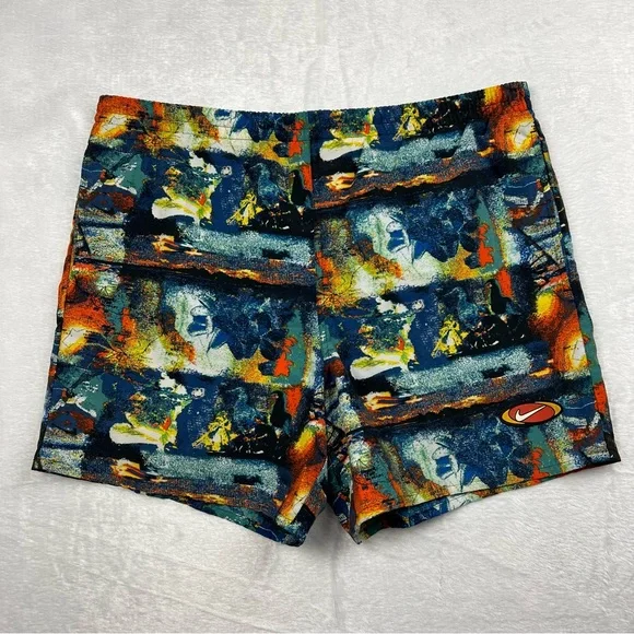 Vintage 1990s Nike Abstract Swim Trunks Shorts Medium - Picture 1 of 5